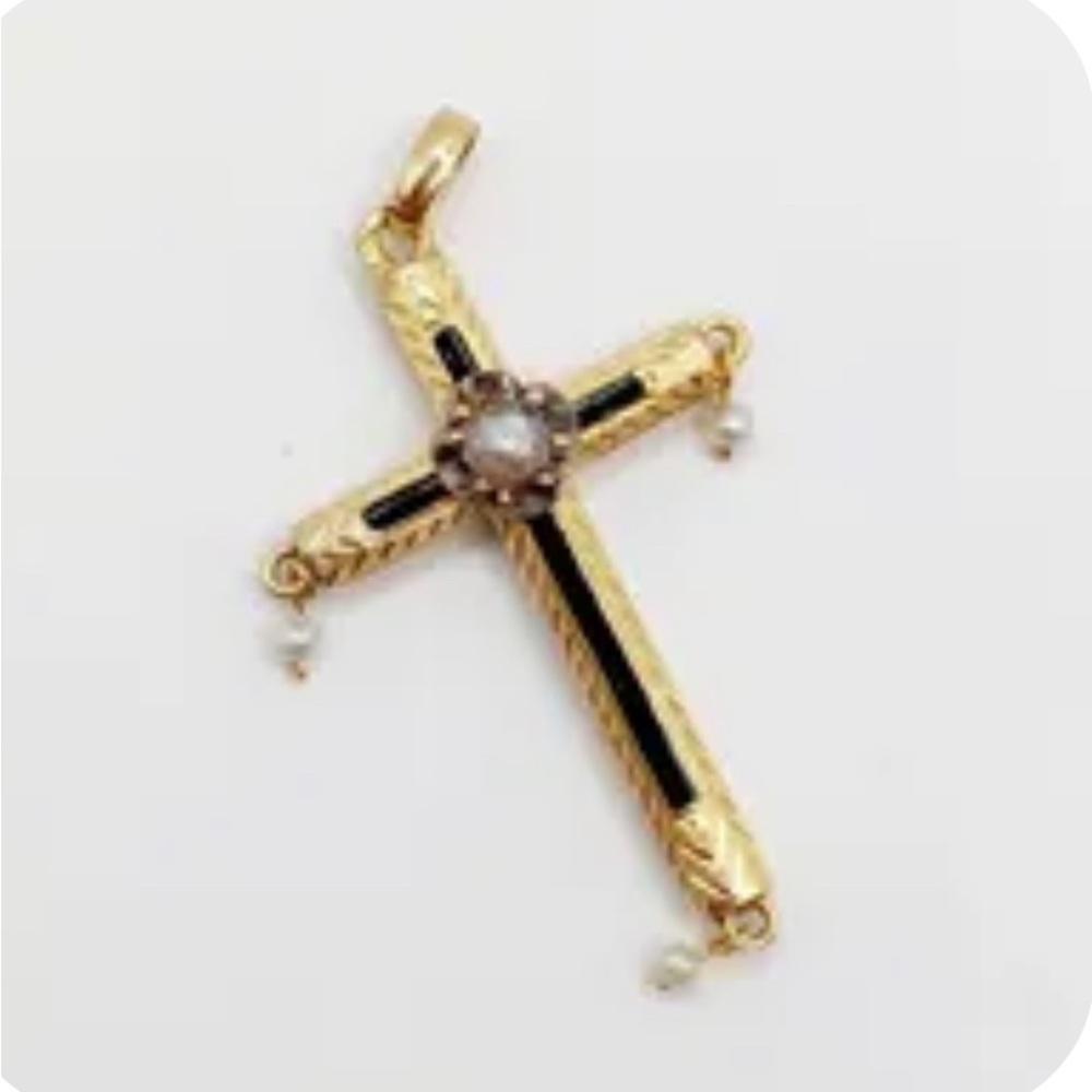 Gorgeous French cross pendant charm in buttery 18k yellow gold.